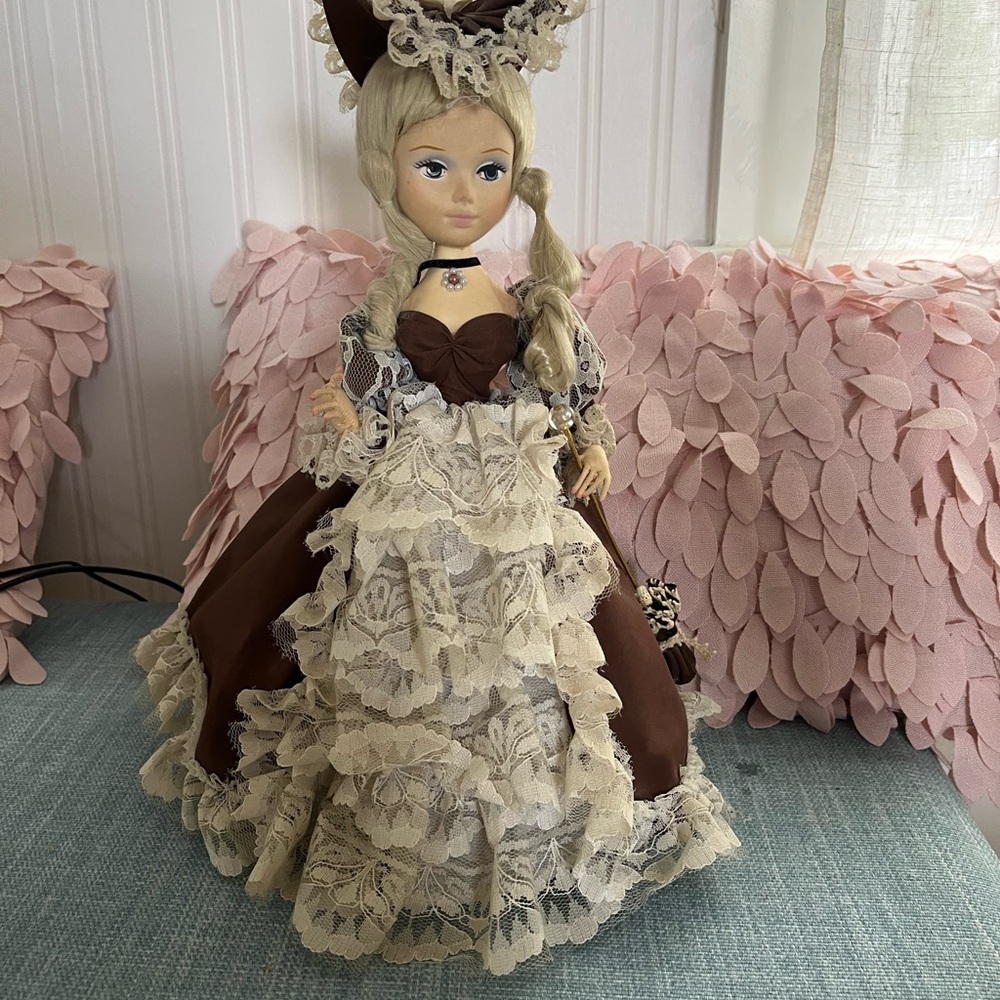 Vintage Style Brown and Cream Lace Doll - Decorative Kids Toy
